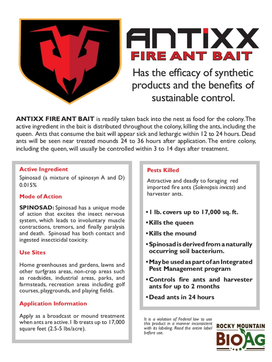 Antixx Fire Ant Bait information sheet