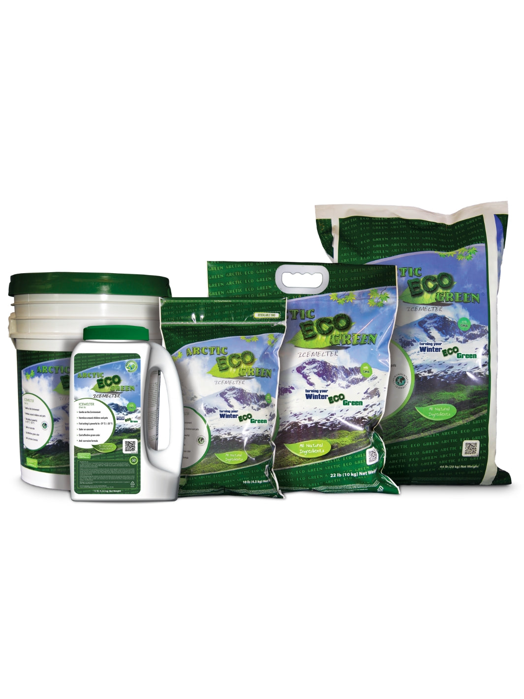 Full Lineup of Sizes for Arctic ECO Green Ice Melts