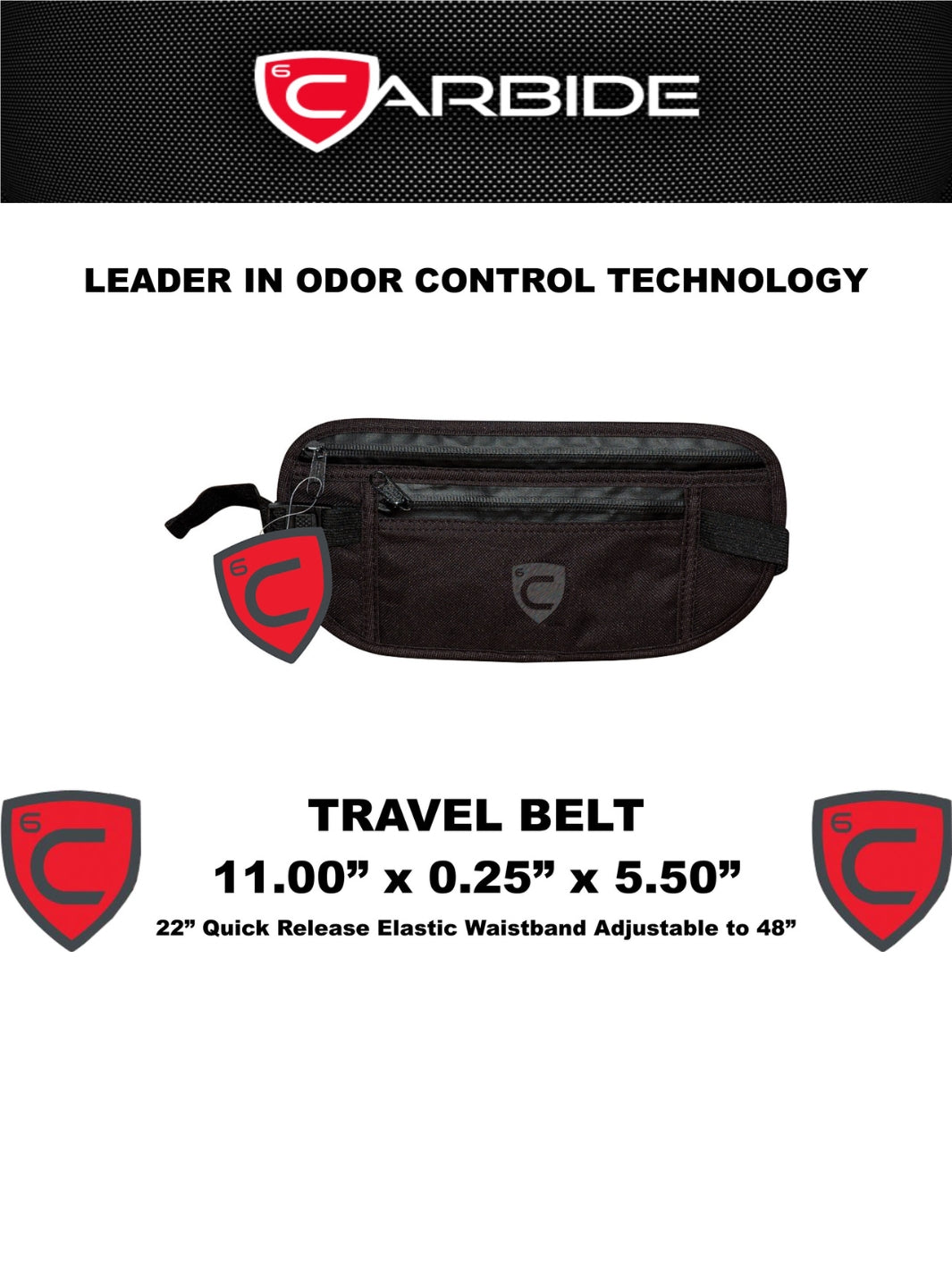 CARBIDE Travel Belt Stash Bag Odor Control Carrying Case With Dimensions