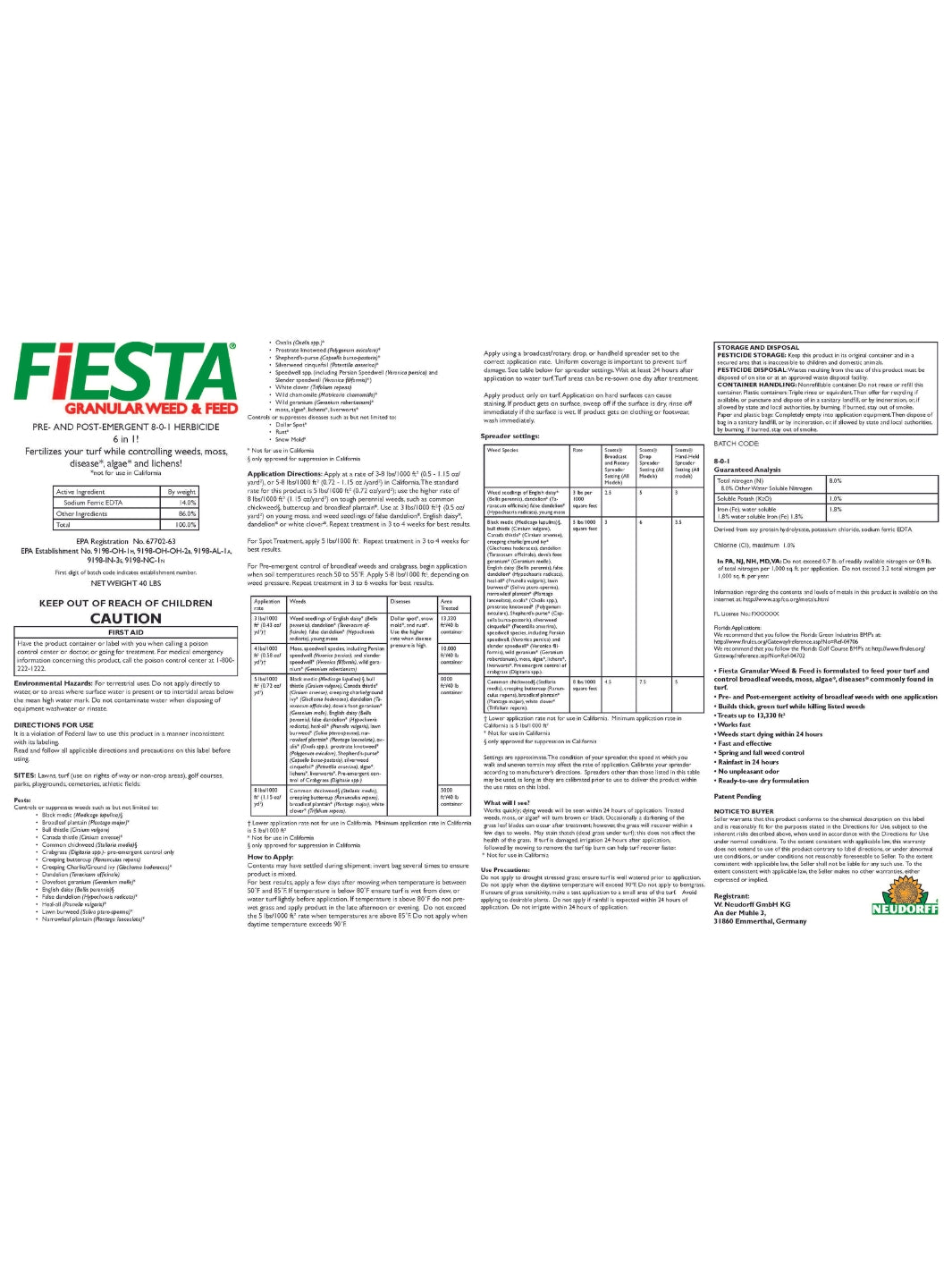 Fiesta Granular Weed and Feed 8-0-1 Label