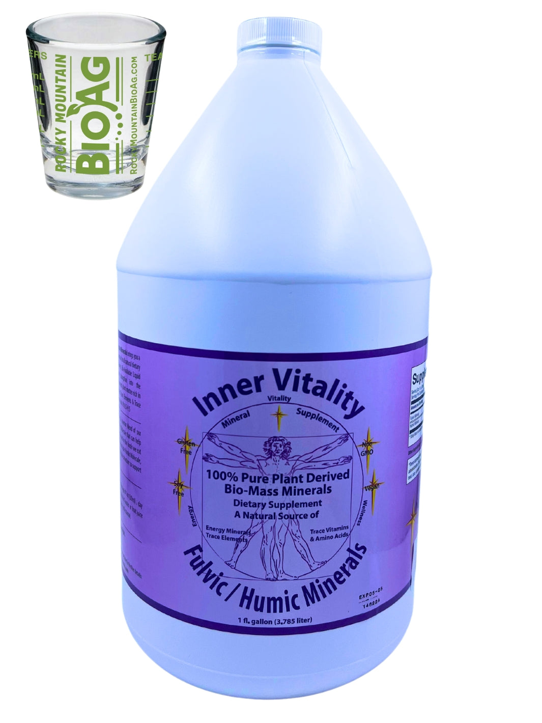 1 Gallon Inner Vitality Humic Fulvic Mineral Blend with Rocky Mountain BioAg Measuring Shot Glass